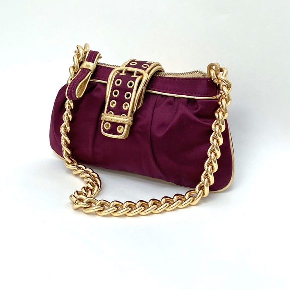 Bordeaux Satin Gold Chain Strap Evening Bag - Picture 6 of 9